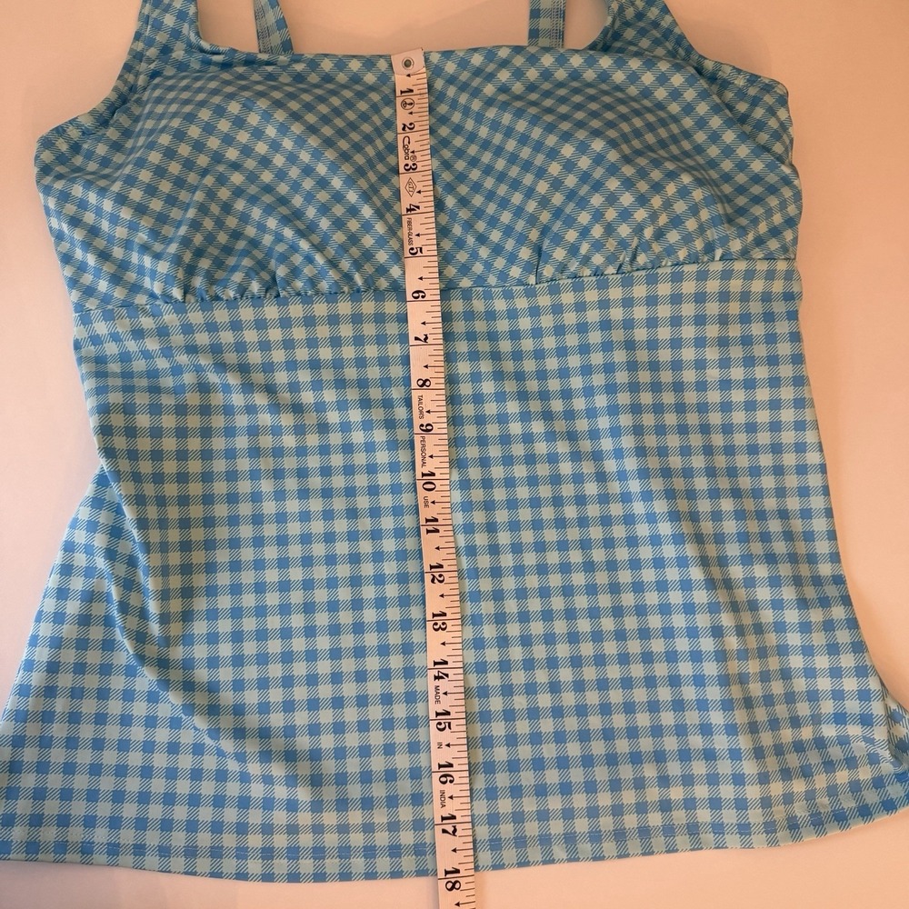Lands End Square Neck Tankini Womens Size 14D Swimsuit Top Blue Gingham Check - Picture 4 of 12